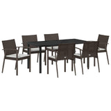 Set da Pranzo per Giardino 7 pcs Marrone e Nero Rattan in PE