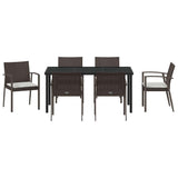 Set da Pranzo per Giardino 7 pcs Marrone e Nero Rattan in PE