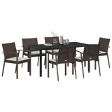 Set da Pranzo per Giardino 7 pcs Marrone e Nero Rattan in PE