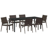 Set da Pranzo per Giardino 7 pcs Marrone e Nero Rattan in PE