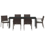 Set da Pranzo per Giardino 7 pcs Marrone e Nero Rattan in PE