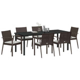 Set da Pranzo per Giardino 7 pcs Marrone e Nero Rattan in PE