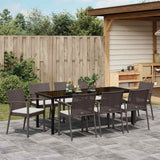 Set da Pranzo per Giardino 9 pcs Marrone e Nero Rattan in PE