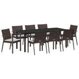 Set da Pranzo per Giardino 9 pcs Marrone e Nero Rattan in PE