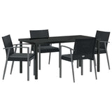 Set da Pranzo per Giardino 5 pcs Nero e Grigio Rattan in PE