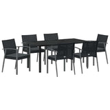 Set da Pranzo per Giardino 7 pcs Nero e Grigio Rattan in PE
