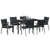 Set da Pranzo per Giardino 7 pcs Nero e Grigio Rattan in PE