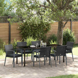 Set da Pranzo per Giardino 7 pcs Nero e Grigio Rattan in PE