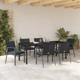 Set da Pranzo per Giardino 7 pcs Nero e Grigio Rattan in PE