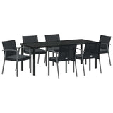 Set da Pranzo per Giardino 7 pcs Nero e Grigio Rattan in PE