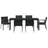 Set da Pranzo per Giardino 7 pcs Nero e Grigio Rattan in PE