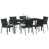 Set da Pranzo per Giardino 7 pcs Nero e Grigio Rattan in PE