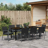 Set da Pranzo per Giardino 9 pcs Nero e Grigio Rattan in PE