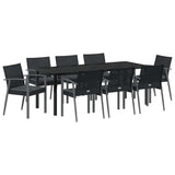 Set da Pranzo per Giardino 9 pcs Nero e Grigio Rattan in PE