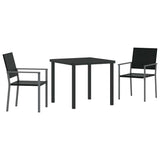 Set da Pranzo per Giardino 3 pcs Nero Rattan in PE