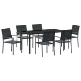 Set da Pranzo per Giardino 7 pcs Nero Rattan in PE