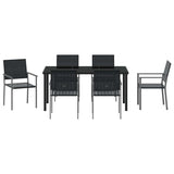 Set da Pranzo per Giardino 7 pcs Nero Rattan in PE