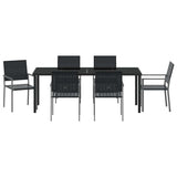 Set da Pranzo per Giardino 7 pcs Nero Rattan in PE