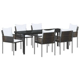 Set da Pranzo per Giardino 7 pcs Marrone e Nero Rattan in PE