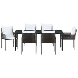 Set da Pranzo per Giardino 7 pcs Marrone e Nero Rattan in PE