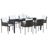 Set da Pranzo per Giardino 7 pcs Marrone e Nero Rattan in PE