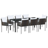 Set da Pranzo per Giardino 9 pcs Marrone e Nero Rattan in PE