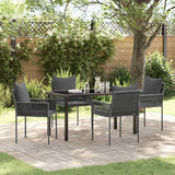 Set da Pranzo per Giardino 5 pcs Nero e Grigio Rattan in PE