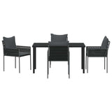 Set da Pranzo per Giardino 5 pcs Nero e Grigio Rattan in PE