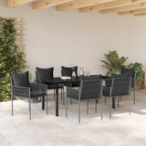 Set da Pranzo per Giardino 7 pcs Nero e Grigio Rattan in PE