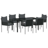 Set da Pranzo per Giardino 7 pcs Nero e Grigio Rattan in PE