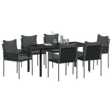 Set da Pranzo per Giardino 7 pcs Nero e Grigio Rattan in PE