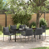 Set da Pranzo per Giardino 7 pcs Nero e Grigio Rattan in PE
