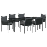 Set da Pranzo per Giardino 7 pcs Nero e Grigio Rattan in PE