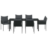 Set da Pranzo per Giardino 7 pcs Nero e Grigio Rattan in PE