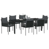 Set da Pranzo per Giardino 7 pcs Nero e Grigio Rattan in PE