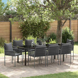 Set da Pranzo per Giardino 9 pcs Nero e Grigio Rattan in PE