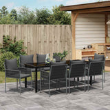 Set da Pranzo per Giardino 9 pcs Nero e Grigio Rattan in PE