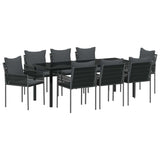 Set da Pranzo per Giardino 9 pcs Nero e Grigio Rattan in PE