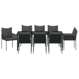 Set da Pranzo per Giardino 9 pcs Nero e Grigio Rattan in PE