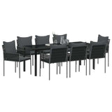 Set da Pranzo per Giardino 9 pcs Nero e Grigio Rattan in PE