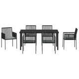 Set da Pranzo per Giardino 7 pcs Nero Rattan in PE