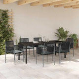 Set da Pranzo per Giardino 7 pcs Nero Rattan in PE