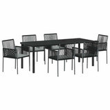 Set da Pranzo per Giardino 7 pcs Nero Rattan in PE