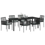 Set da Pranzo per Giardino 7 pcs Nero Rattan in PE