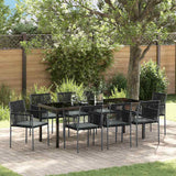 Set da Pranzo per Giardino 9 pcs Nero Rattan in PE