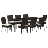Set da Pranzo per Giardino 9 pcs Nero