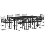 Set da Pranzo per Giardino 9 pcs Nero polyrattan