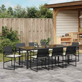 Set da Pranzo per Giardino 9 pcs Nero e Crema polyrattan