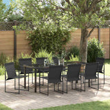 Set da Pranzo per Giardino 9 pcs Nero Textilene e Acciaio