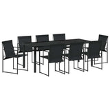 Set da Pranzo per Giardino 9 pcs Nero Textilene e Acciaio